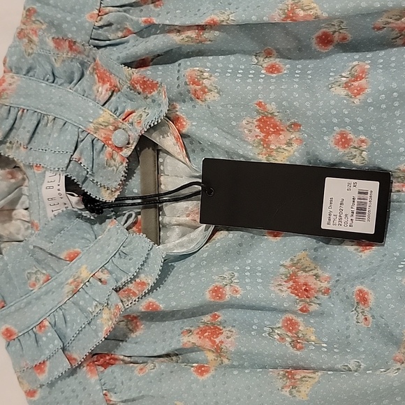 NWT Hunter Bell Blakely Dress Blue Ikat floral print ruffle dress XS - Picture 9 of 10